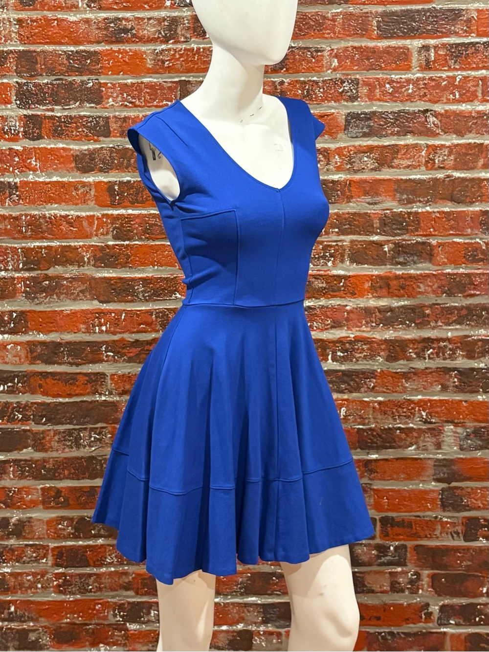 Bar III Royal Blue Fit & Flare V-Neck Mini Dress